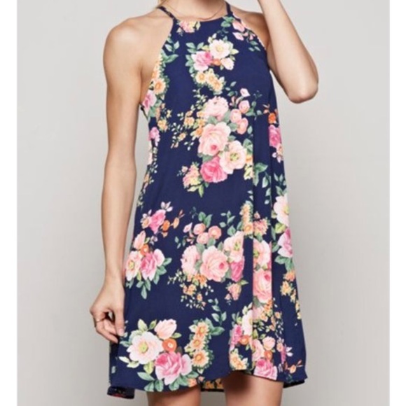 ONLY 3 LEFT ♥️Navy Floral Halter Sundress - Picture 4 of 8